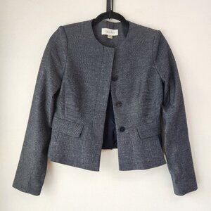 Calvin Klein Navy Blue Button Front Blazer Jacket Linen Blend Petite 2 (2P)